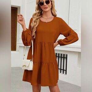 Elegant Caramel/Rust Tiered Dress